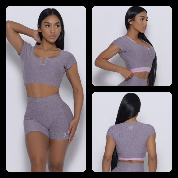 Bombshell Sportswear Tops - Bomshell Sportswear Henley Crop Top Violet